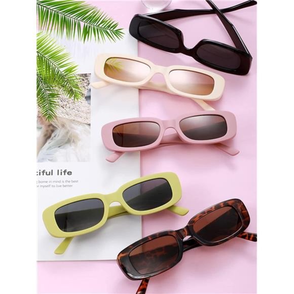 10 Pack Small Rectangle Sunglasses Women Retro Square Glasses 90s Vintage Trendy